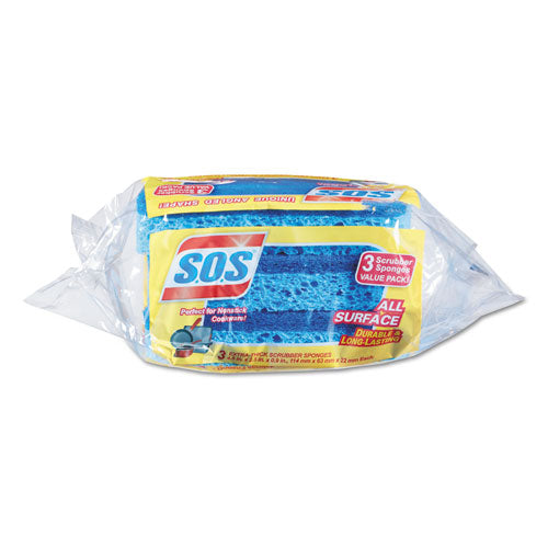 All Surface Scrubber Sponge, 2 1-2 X 4 1-2, 0.9" Thick, Blue, 3-pack, 8 Packs-ct