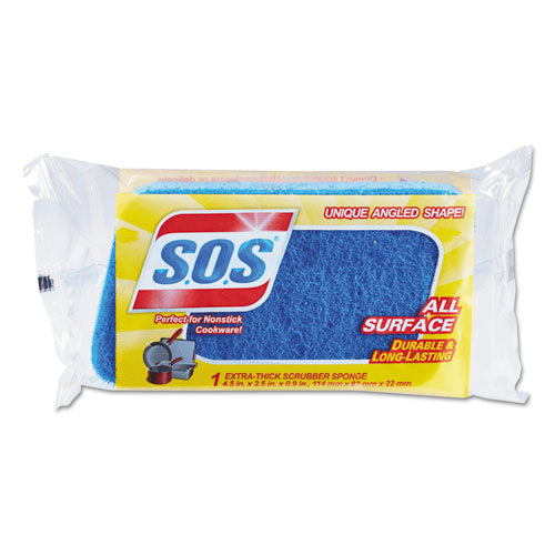 All Surface Scrubber Sponge, 2 1-2 X 4 1-2, 0.9" Thick, Blue, 3-pack, 8 Packs-ct