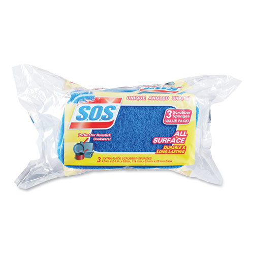 All Surface Scrubber Sponge, 2 1-2 X 4 1-2, 0.9" Thick, Blue, 3-pack, 8 Packs-ct