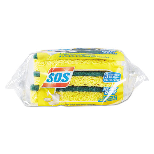 Heavy Duty Scrubber Sponge, 2.5 X 4.5, 0.9" Thick, Yellow-green, 3-pk, 24 Pk-ct