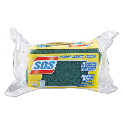 Heavy Duty Scrubber Sponge, 2.5 X 4.5, 0.9" Thick, Yellow-green, 3-pk, 24 Pk-ct