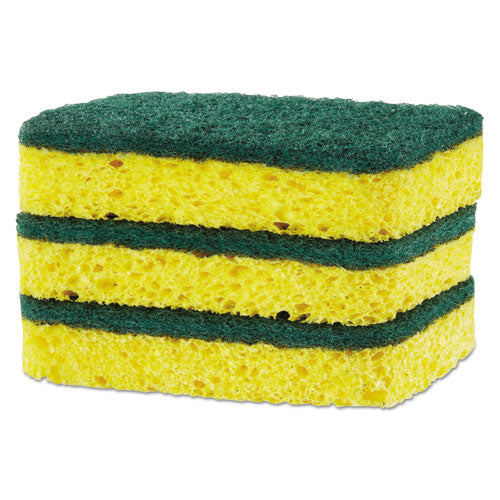 Heavy Duty Scrubber Sponge, 2.5 X 4.5, 0.9" Thick, Yellow-green, 3-pk, 24 Pk-ct