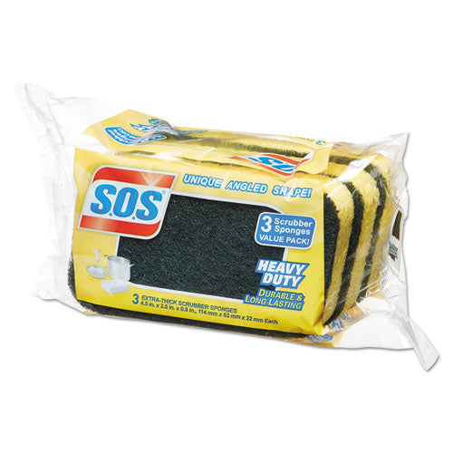 Heavy Duty Scrubber Sponge, 2.5 X 4.5, 0.9" Thick, Yellow-green, 3-pk, 24 Pk-ct