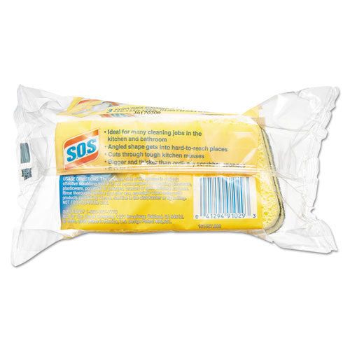 Heavy Duty Scrubber Sponge, 2.5 X 4.5, 0.9" Thick, Yellow-green, 3-pk, 24 Pk-ct