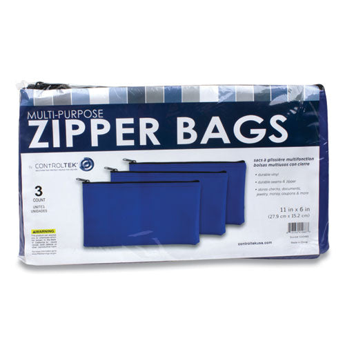 Fabric Deposit Bag, 5.5 X 11, Vinyl, Blue, 3-pack