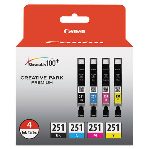 6513b004 (cli-251) Chromalife100+ Ink, Black-cyan-magenta-yellow, 4-pk