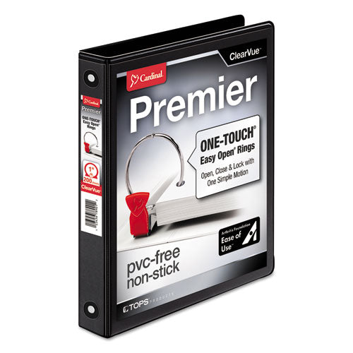 Premier Easy Open Clearvue Locking Round Ring Binder, 3 Rings, 1" Capacity, 11 X 8.5, Black