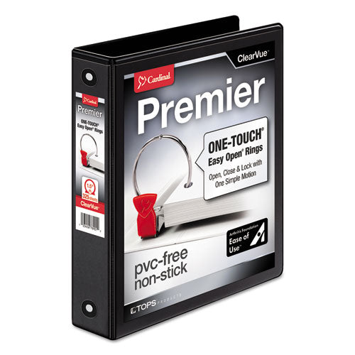 Premier Easy Open Clearvue Locking Round Ring Binder, 3 Rings, 1.5" Capacity, 11 X 8.5, Black