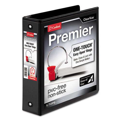 Premier Easy Open Clearvue Locking Round Ring Binder, 3 Rings, 2" Capacity, 11 X 8.5, Black