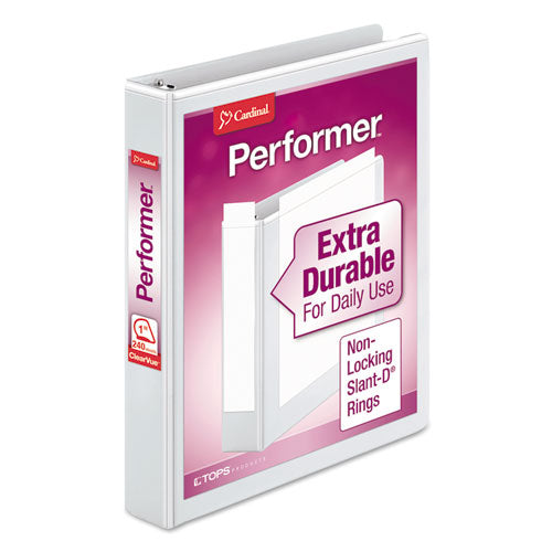 Performer Clearvue Slant-d Ring Binder, 3 Rings, 1" Capacity, 11 X 8.5, White