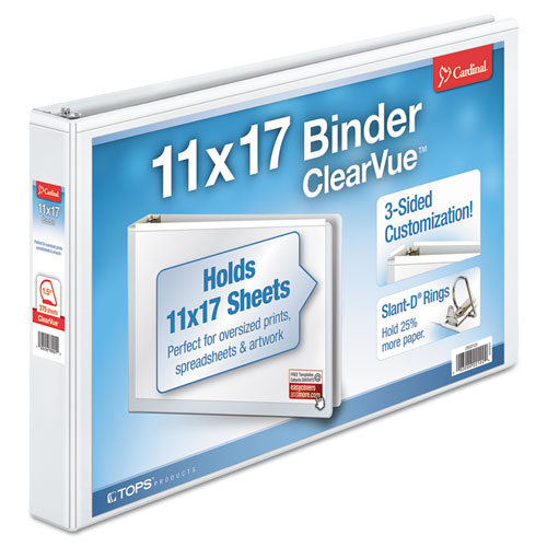 Clearvue Slant-d Ring Binder, 3 Rings, 1" Capacity, 11 X 17, White