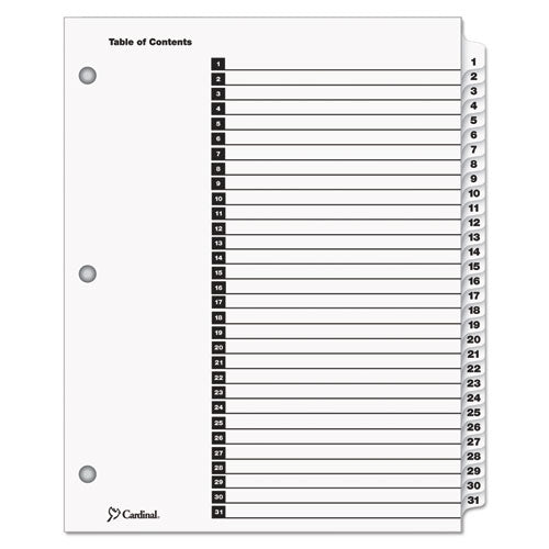 Onestep Printable Table Of Contents And Dividers, 31-tab, 1 To 31, 11 X 8.5, White, 1 Set
