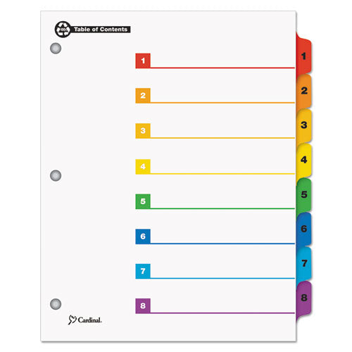 Onestep 100% Recycled Printable Table Of Contents Dividers, 8-tab, 1 To 8, 11 X 8.5, White, 1 Set