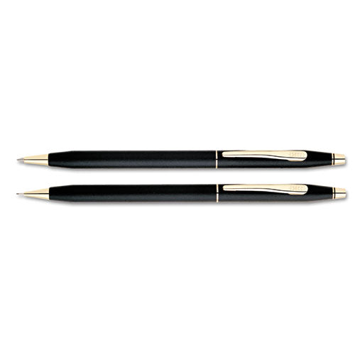 Classic Century Ballpoint Pen And Pencil Set, Medium Black Pen, Black Hb Pencil, Chrome-black Barrel