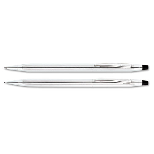 Classic Century Ballpoint Pen And Pencil Set, Medium Black Pen, Black Hb Pencil, Chrome-black Barrel