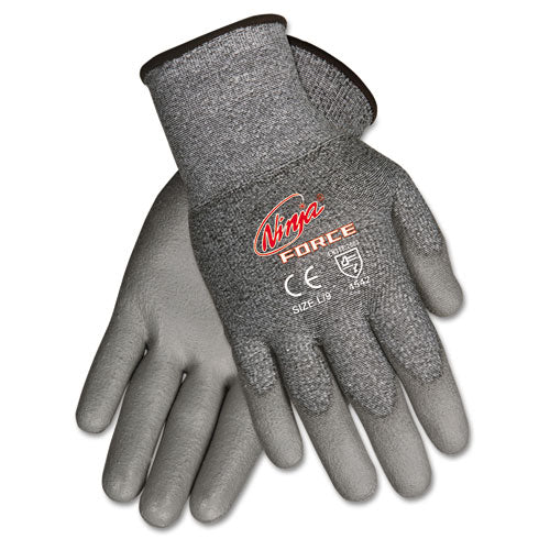 Ninja Force Polyurethane Coated Gloves, Large, Gray, Pair