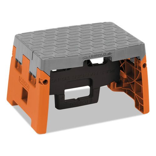 Folding Step Stool, 1-step, 300 Lb Capacity, 8.5" Working Height, Orange-gray