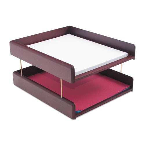 Hardwood Stackable Desk Trays, 1 Section, Letter Size Files, 10.25" X 12.5" X 2.5", Mahogany