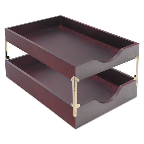 Hardwood Stackable Desk Trays, 1 Section, Legal Size Files, 10.25" X 15.25" X 2.5", Mahogany