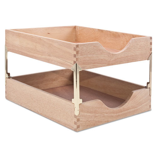 Hardwood Stackable Desk Tray, Four-posts, Brass
