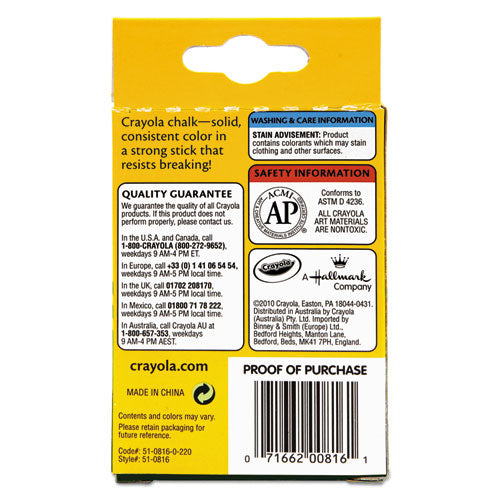 Chalk, 6 Assorted Colors, 12 Sticks-box