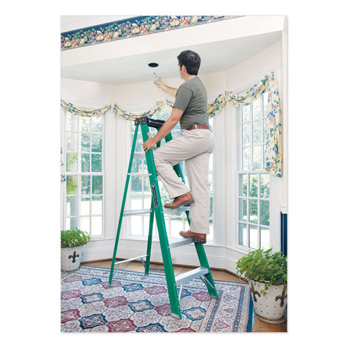 Fiberglass Step Ladder, 8 Ft Working Height, 225 Lbs Capacity, 5 Step, Green-black