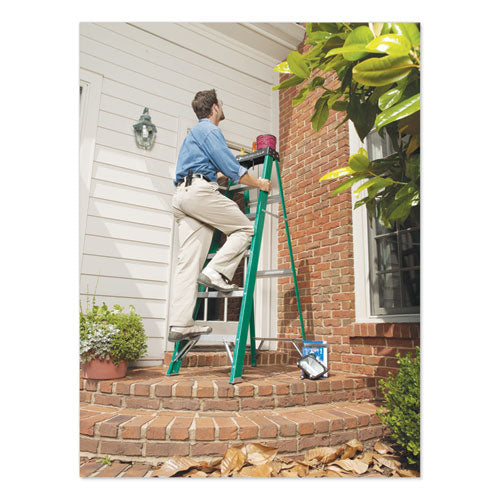 Fiberglass Step Ladder, 8 Ft Working Height, 225 Lbs Capacity, 5 Step, Green-black