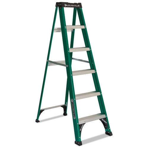 Fiberglass Step Ladder, 8 Ft Working Height, 225 Lbs Capacity, 5 Step, Green-black