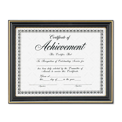 Gold-trimmed Document Frame W-certificate, Plastic-glass, 8 1-2 X 11, Black