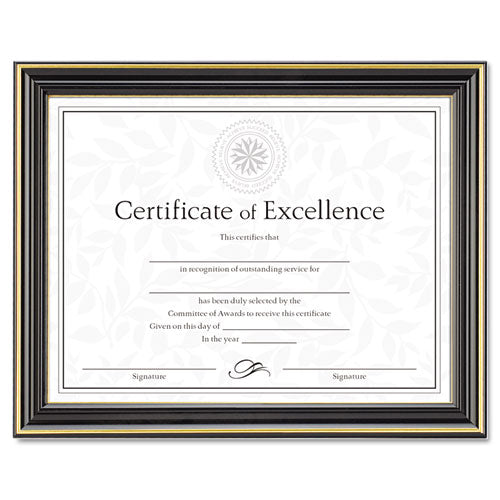 Gold-trimmed Document Frame W-certificate, Plastic-glass, 8 1-2 X 11, Black