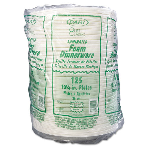 Quiet Classic Laminated Foam Dinnerware, Plate, 10 1-4", White, 125-pk, 4 Pks-cs