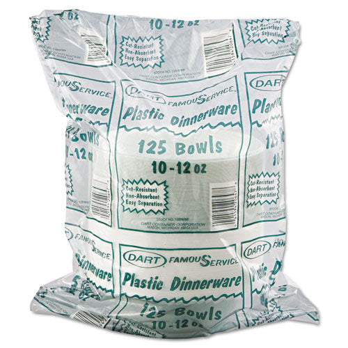 Famous Service Plastic Dinnerware, Bowl, 12oz, White, 125-pack, 8 Packs-carton