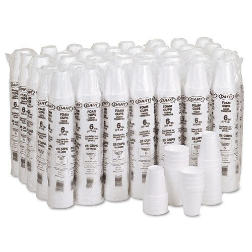 Foam Drink Cups, 6oz, White, 25-bag, 40 Bags-carton