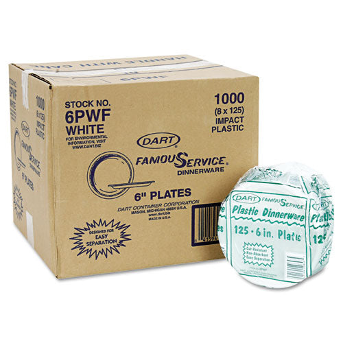 Famous Service Plastic Dinnerware, Plate, 6" Dia, We, 125-pack, 8 Packs-carton