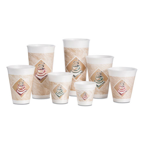 Foam Hot-cold Cups, 8 Oz., Café G Design, White-brown With Green Accents