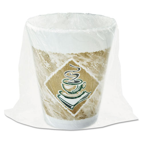 Foam Hot-cold Cups, 8 Oz., Café G Design, White-brown With Green Accents
