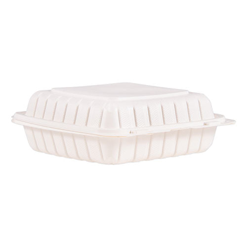 Hinged Lid Single Compartment Containers, 9" X 8.8" X 3", White, 150-carton