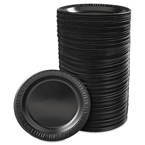 Quiet Classic Laminated Foam Dinnerware, Plate, 9" Dia, Black, 125-pk, 4 Pks-ctn