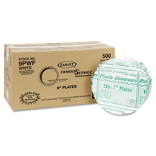 Famous Service Plastic Dinnerware, Plate, 9", White, 125-pack, 4 Packs-carton