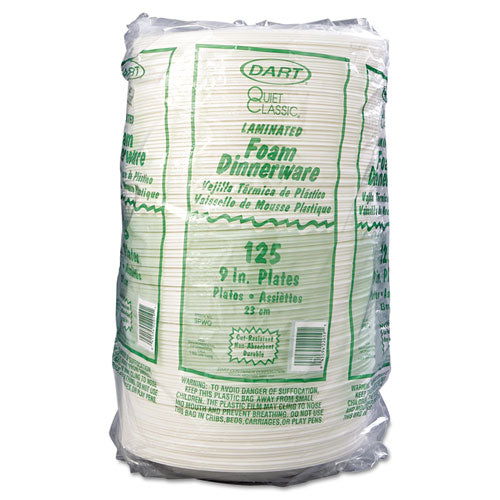 Quiet Classic Laminated Foam Dinnerware, Plate, 9" Dia, Wh, 125-pk, 4 Packs-ct