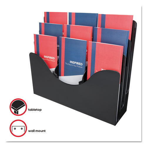 3-tier Document Organizer W-6 Removable Dividers, 13.38w X 3.5d X 11.5h, Black