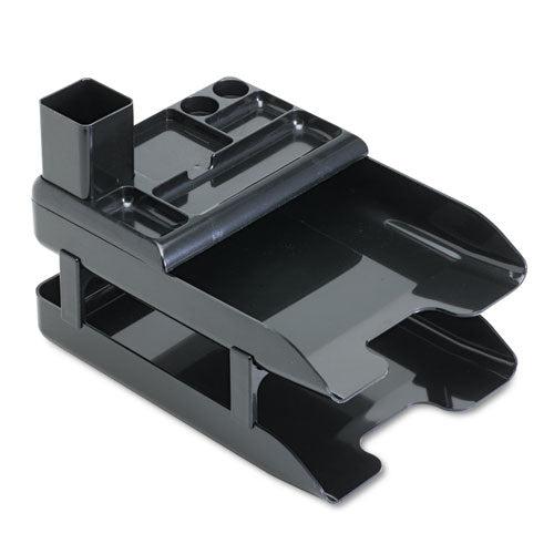 Corporate Desk Tray Set, 2 Sections, Letter To Legal Size Files, 10" X 13.63" X 2.25", Black, Set