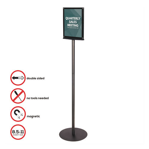 Double-sided Magnetic Sign Display, 8 1-2 X 11 Insert, 56" Tall, Clear-black