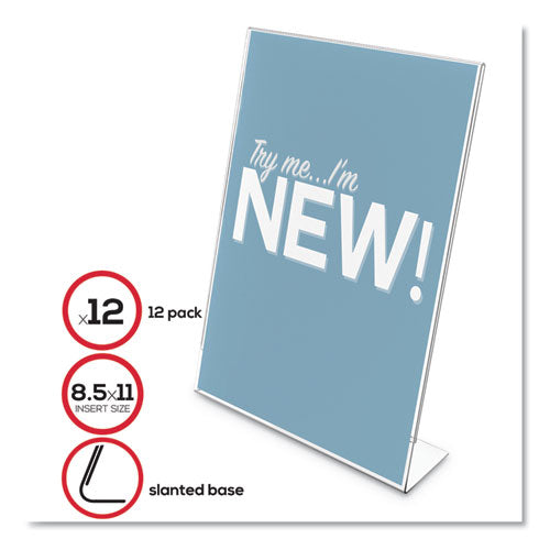 Classic Image Slanted Sign Holder, 8 1-2" X 11", Clear Frame, 12-pack