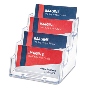 4-pocket Business Card Holder, 200 Card Cap, 3 15-16 X 3 3-4 X 3 1-2, Clear