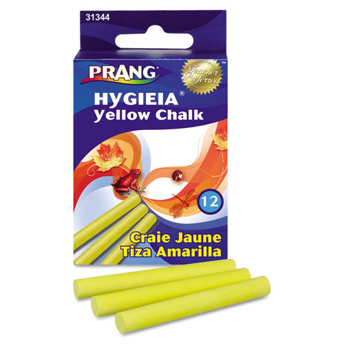 Hygieia Dustless Board Chalk, 3 1-4 X 0.38, Yellow, 12-box