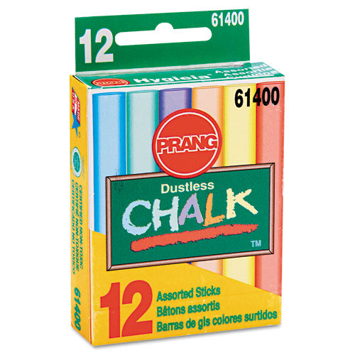 Hygieia Dustless Board Chalk, 3 1-4 X 0.38. Assorted, 12-box