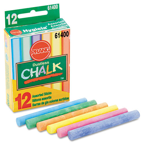 Hygieia Dustless Board Chalk, 3 1-4 X 0.38. Assorted, 12-box