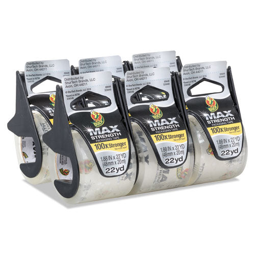 Max Packaging Tape With Dispenser, 1.5" Core, 1.88"x 22 Yds, Crystal Clear, 6-pack