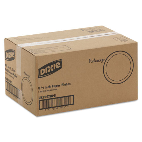 Pathways Soak-proof Shield Medium Wt Paper Plates, 8 1-2", Dispenser Box, 600-ct